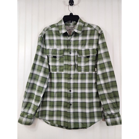 Eddie Bauer Other - Eddie Bauer Mens Green Plaid Nylon Hiking Shirt Roll Tab Long Sleeve Vent Size M